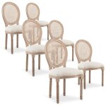 Intensedeco - lot de 6 chaises m�daillon louis xvi cannage rotin tissu beige
