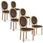 Intensedeco ? lot de 6 chaises m�daillon vintage marron ? dossier ovale rembourr� ? bois h�v�a et synth�tique ...