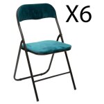 Pegane ? lot de 6 chaises pliantes en m�tal bleu canard ? dimensions 44x48x79 cm ? hauteur assise 43 ...