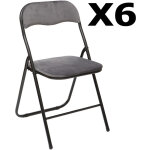 Pegane - lot de 6 chaises pliantes velours gris fonc - longueur 44 x hauteur 79 x profondeur 52 cm