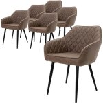 Lot de 6 chaises de salle � manger avec accoudoirs et dossier, marron, rev�tement en simili, pieds en ...