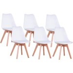 Lot de 6 chaises de salle a manger - coussin de sige en cuir - scandinave(blanc) - wokaka