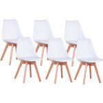 Lot de 6 chaises de salle a manger - coussin de si�ge en cuir - scandinave(blanc) - wokaka