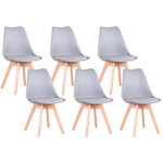 Lot de 6 chaises de salle a manger - coussin de si�ge en cuir - scandinave(gris) - wokaka