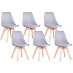 Lot de 6 chaises de salle a manger - coussin de sige en cuir - scandinave(gris) - wokaka