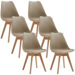 Lot de 6 chaises de salle a manger - coussin de sige en cuir - scandinave(kaki) - wokaka