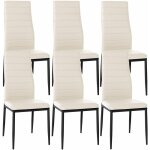 Lot de 6 chaises de salle  manger design simple en synthtique crme avec couture cadre en mtal noir ...