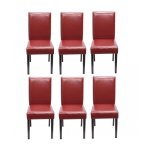 D�coshop26 - lot de 6 chaises de salle � manger synth�tique rouge pieds fonc�s cds04244