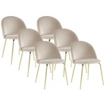 Vente - unique ? lot de 6 chaises en velours beige ? acier inoxydable dor� ? design vintage raffin� ? ...