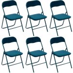 5five simply smart - lot de 6 chaises en velours pliantes bleu canard - five 5five simply smart - lot de 6 chaises en velours pliantes bleu canard - five