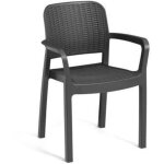 Lots de 6 fauteuils monoblocs coloris graphite - empilables en resine de synthese - imitation rotin tresse ...
