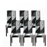 Lot de 6 housses de chaise de salle � manger extensibles (noir g�om�trique, lot de 6), housses de chaise ...