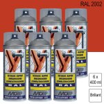 Lot de 6 peintures arosol ral 2002 orang sang brillant 400ml motip