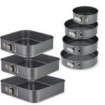 Lot de 7 moules  charnire, ronds & carrs, 18 - 28 cm, acier inoxydable, revtement antiadhsif, anthracite ...