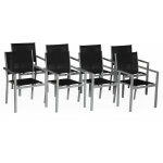 Happy garden - lot de 8 chaises en aluminium gris - textilne noir