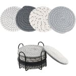 Lot de 8 dessous de verre avec support, sous - verres absorbants en coton, dessous de verre tress� rond, ...