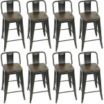 Lot de 8 tabouret de bar metal assise avec dossier et siège en bois hauteur 63 5cm Lot de 8 tabouret de bar metal assise avec dossier et siège en bois hauteur 63 5cm