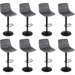Lot de 8 tabouret de bar en velours hauteur r�glable pivotant pour bar / cuisine gris fonc�