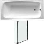 Jacob delafon - lot baignoire droite 170 x 75 diapason fonte + pare - bain noir mat