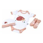 Lot body + bonnet + chaussettes  motif hrisson 100% coton pour bbs - naissance - blanc et beige - ...