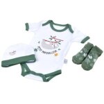 Lot body + bonnet + chaussettes � motif paresseux 100% coton pour b�b�s - naissance - blanc et vert - ...