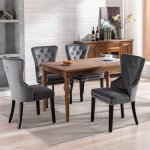 Chaises scandinave avec pieds en ch�ne et garniture clout�e - tissu en velours - gris - 4 pi�ces