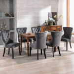 Chaises scandinave avec pieds en ch�ne et garniture clout�e - tissu en velours - gris - 6 pi�ces