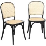 Sweeek - lot de deux chaises vintage noires en bois avec assise et dossier en rotin Sweeek - lot de deux chaises vintage noires en bois avec assise et dossier en rotin