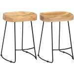 Lot de deux tabourets de bar design chaise si�ge bois de manguier solide