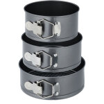Lot moules  charnire, 3 plats ronds, diamtre:14, 16, 18 cm, acier inoxydable, antiadhsifs, anthracite ...