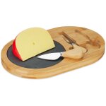 Lot plateau � fromages & couteau, surface ardoise & couverts, h x l x p : 2 x 28 x 18 cm, nature - noir ...
