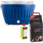 Barbecue bleu avec piles et cble d'alimentation usb + 2, 5kg de charbon de bois de htre + gel combustible ...
