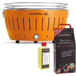 Barbecue orange xl avec piles et c�ble d'alimentation usb + 2, 5kg de charbon de bois de h�tre + gel ...