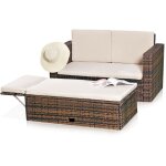 Melko - lounge sofa set set de jardin, poly rotin, avec pouf pliant, noir, y compris les coussins, multi ...