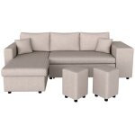 Loungitude - canap� d'angle r�versible oslo avec coffre et poufs droit en tissu beige