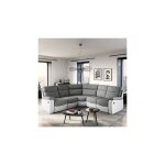 Loungitude - canap panoramique relax lectrique en tissu gris et pu blanc - valia