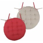 Coussin de chaise rouge et lin rond rversible 38 cm