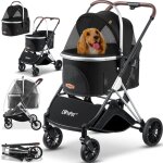Poussette pour chien 3en1 buggy pour chien caisse pour chien sac de transport 360 grandes roues pliable ...