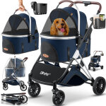 Poussette pour chien 3en1 buggy pour chien caisse de transport 360 grandes roues pliable poussette pour ...