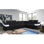 Mobilier deco - lucky - canap d'angle convertible rversible en tissu noir et simili blanc