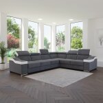 Mobilier deco - lucky - canapé d'angle convertible réversible en tissu velours gris et simili cuir blanc ... Mobilier deco - lucky - canapé d'angle convertible réversible en tissu velours gris et simili cuir blanc ...