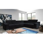 Mobilier deco - lucky - canap� d'angle convertible r�versible en tissu velours noir