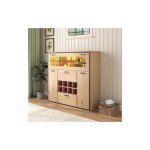 Buffet de rangement, el�gante armoire � vin avec portes doubles, �tag�re en verre et support pour le ...