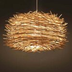 Lustre vintage en rotin e27 en forme de nid d'oiseau, en bambou naturel, id�al pour un salon, une chambre, ...