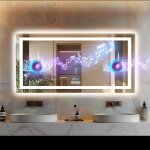 Luvodi - miroir salle de bain led bluetooth - 120�60cm miroir lumineux de salle de bain regtanglaire ...