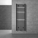 Radiateur de salle de bain design sahara, 500 x 1500 mm, noir mat, forme droit avec connexion central, ...