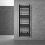 Radiateur de salle de bain design sahara, 500x1500 mm, noir mat, forme courb� avec connexion lat�rale, ...