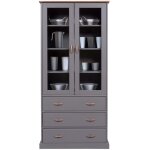 Ebuy24 - vitrine 2 portes 3 tiroirs en pin massif gris - tera Ebuy24 - vitrine 2 portes 3 tiroirs en pin massif gris - tera
