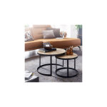 M&s - lot de 2 tables gigognes rondes 60 et 44 cm en acacia massif et fer