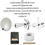 M - e - kit parabole sat 80cm + antenne tnt + antenne omni dab fm + coupleur 4 entr�es fm dab - vhf uhf ...